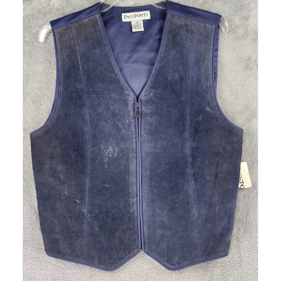 Passports Vest Skirt Set Womens Medium Blue Leather Full Zip Vintage Knee Length - Picture 9 of 16